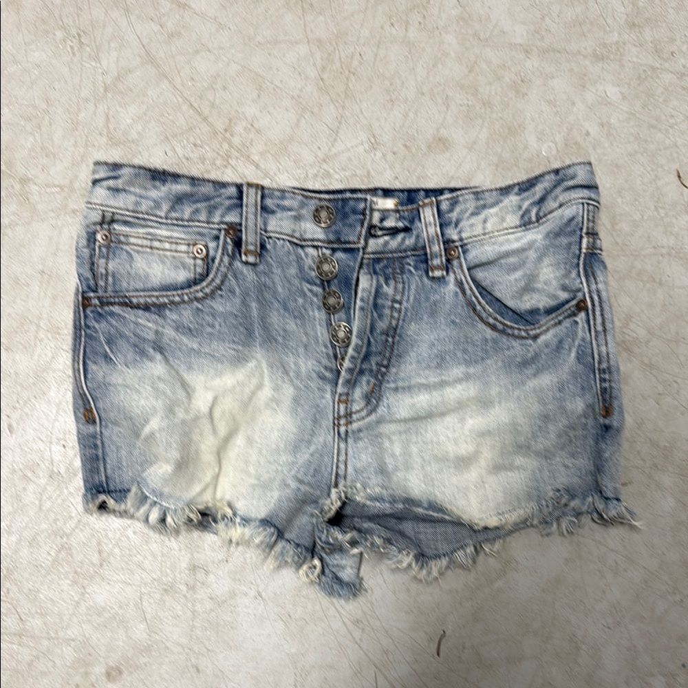 Free People Blue Jean Shorts Distressed Cut-Off - Size 25 - Worn Once - Picture 1 of 3